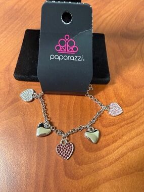 paparazzi Silver Heart Charm Bracelet with Pink and Red Accents